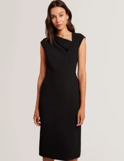 Folded Neckline Pencil Midi Dress