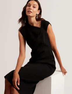 Folded Neckline Pencil Midi Dress