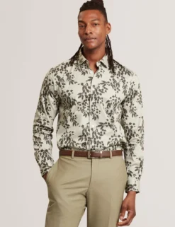 Foliage Print Cotton Long Sleeve Shirt