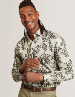 Foliage Print Cotton Long Sleeve Shirt