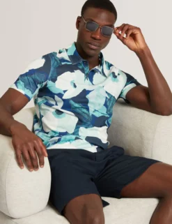 Garden Print Pique Cotton Polo Shirt