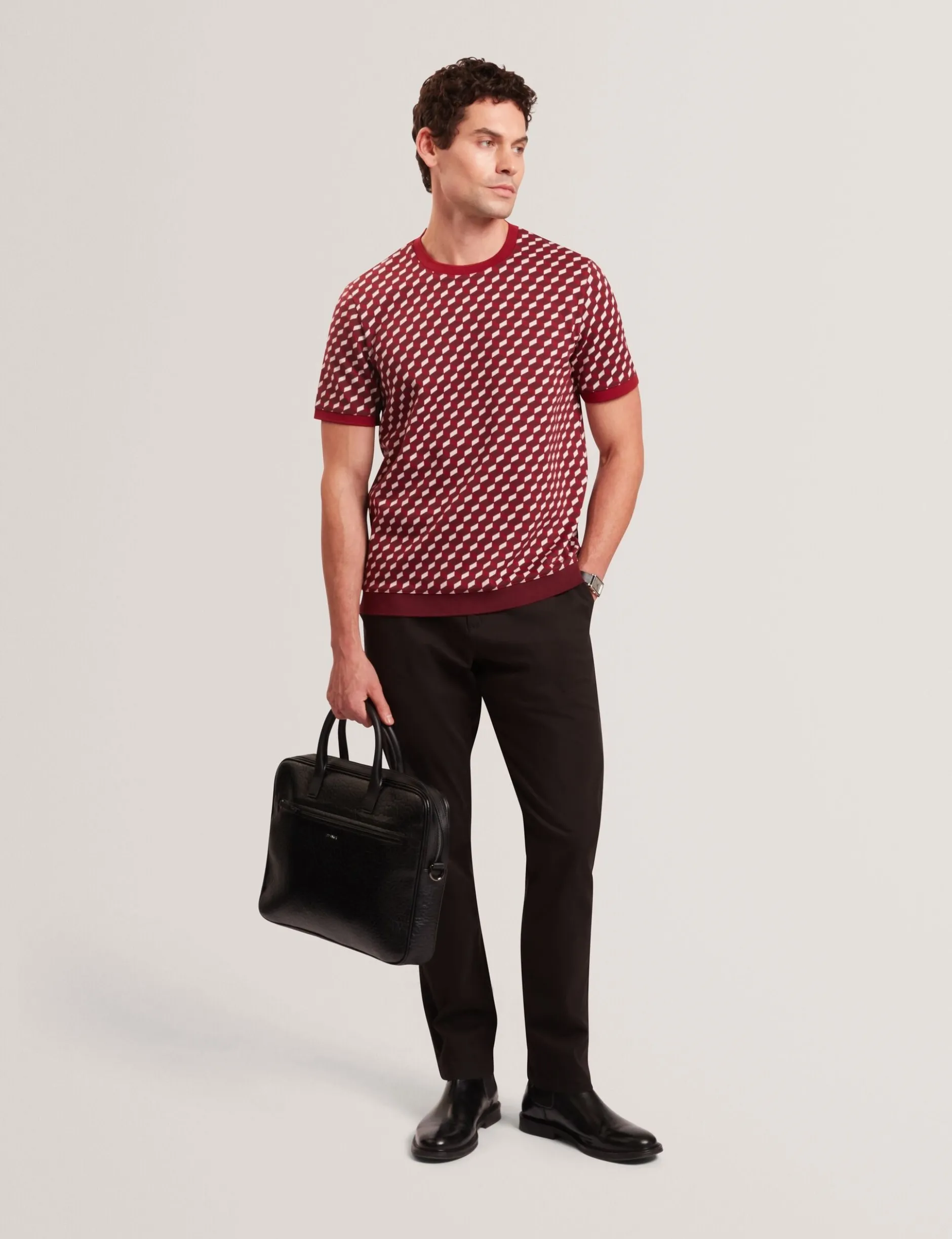 Geometric Jacquard Knit T-Shirt