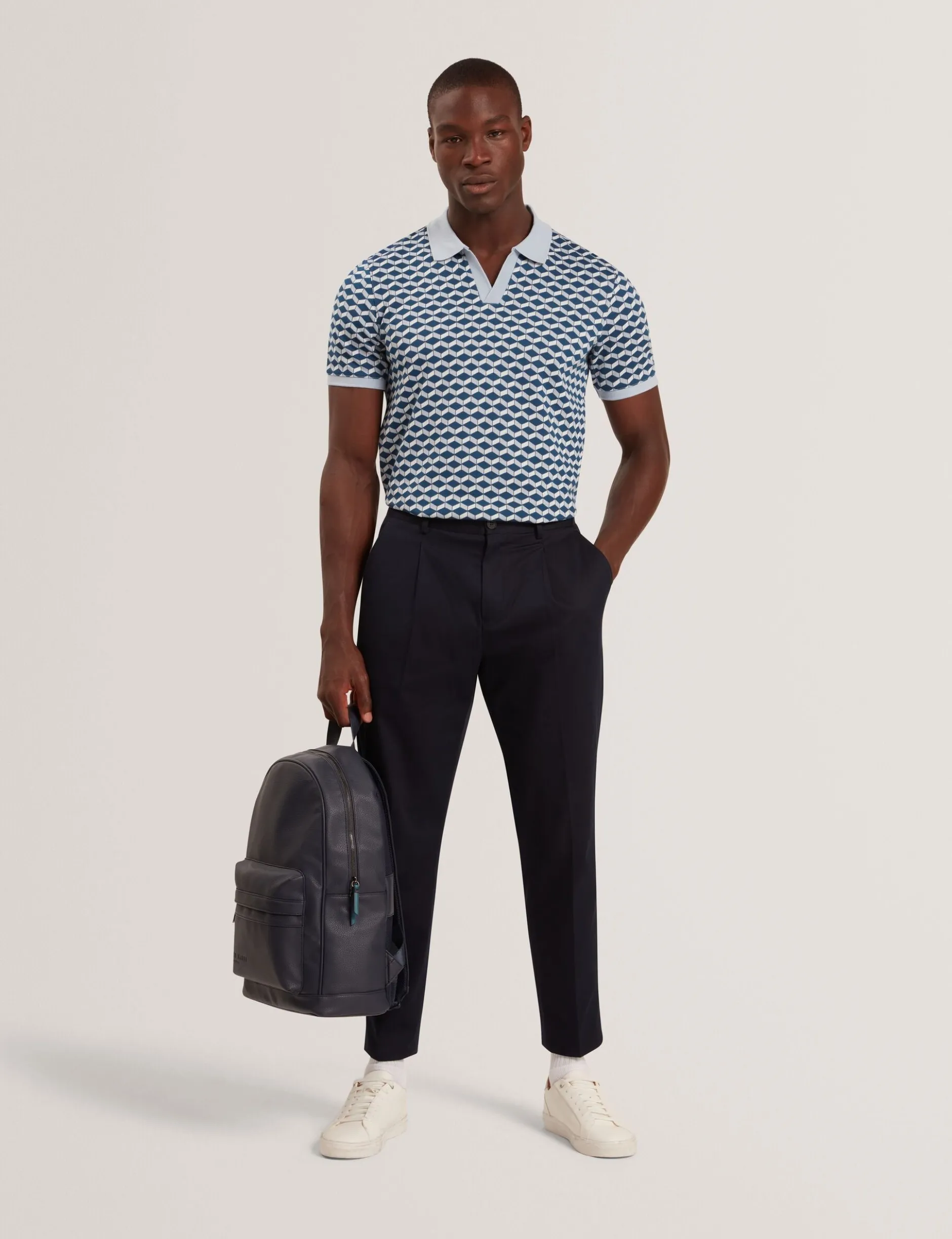 Geometric Jacquard Pique Polo Shirt
