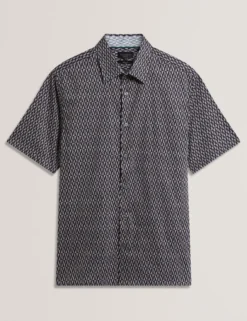 Geometric Leaf Print Short Sleeve Shirt