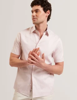 Geometric Leaf Print Short Sleeve Shirt