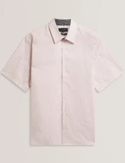 Geometric Leaf Print Short Sleeve Shirt