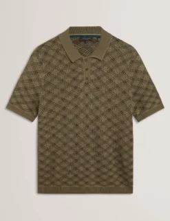 Geometric Open Knit Short Sleeve Polo