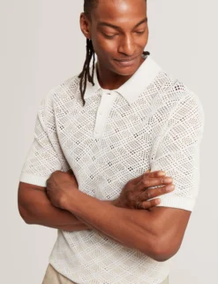 Geometric Open Knit Short Sleeve Polo