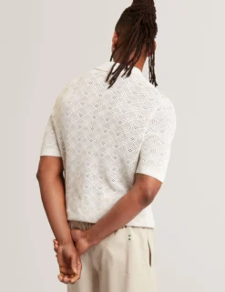 Geometric Open Knit Short Sleeve Polo