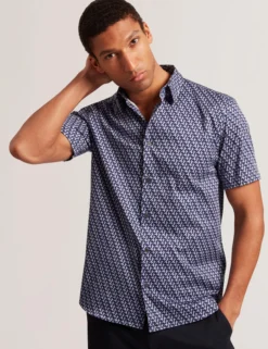 Geometric Print Pure Cotton Short Sleeve Shirt