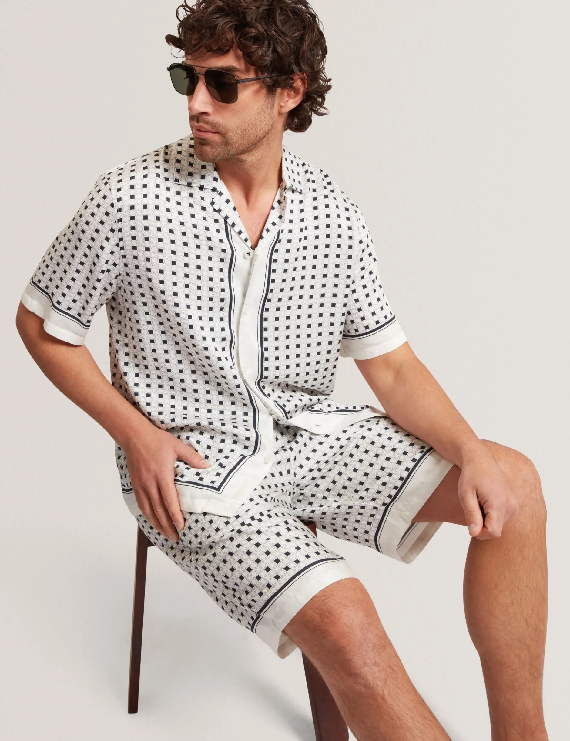 Geo Tile Print Relaxed Pull-On Shorts