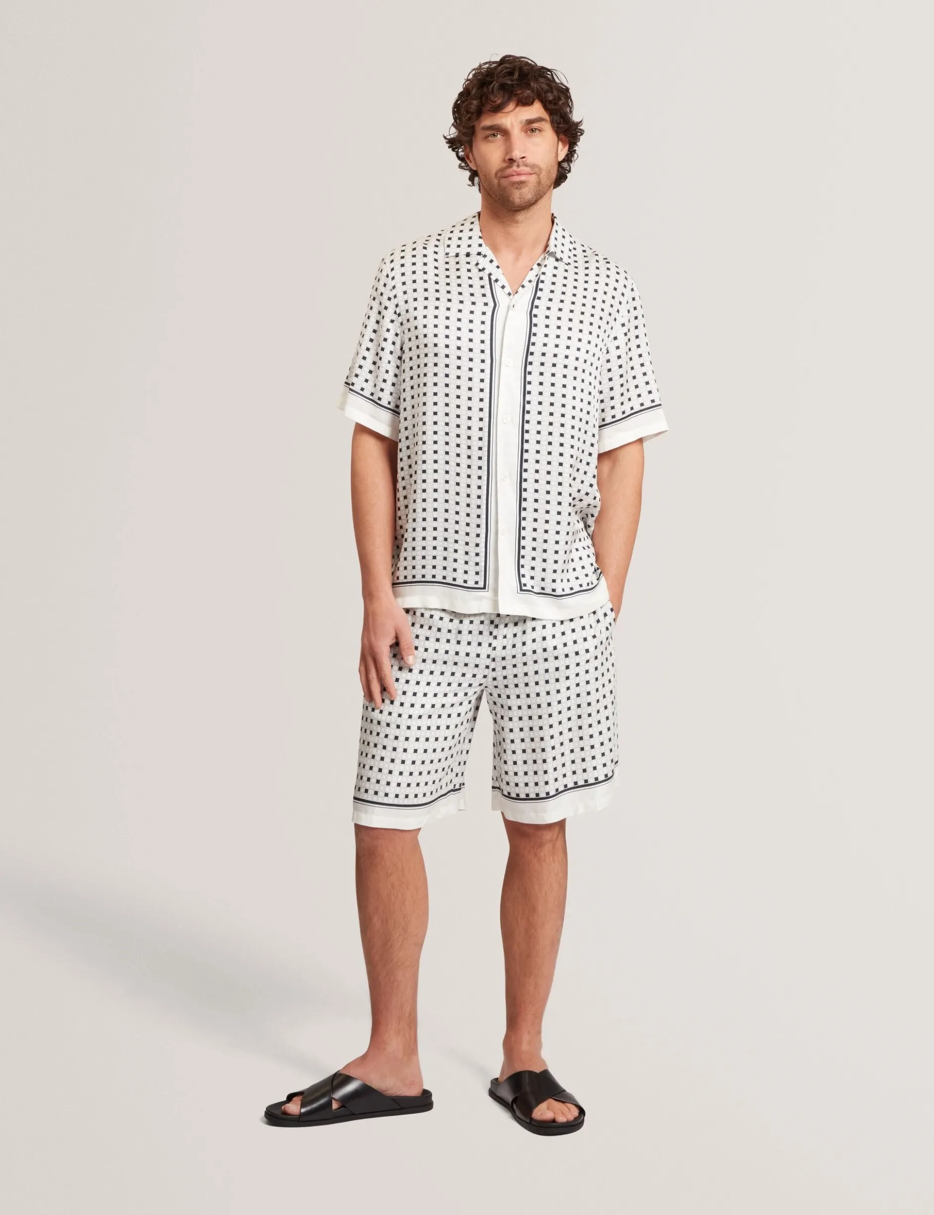 Geo Tile Print Relaxed Pull-On Shorts
