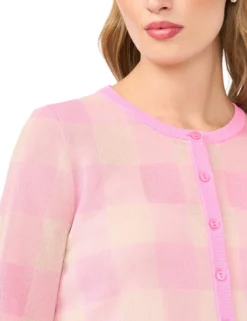 Gingham Knit Crew Neck Cardigan
