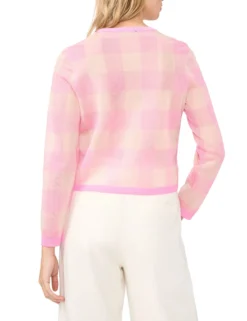 Gingham Knit Crew Neck Cardigan