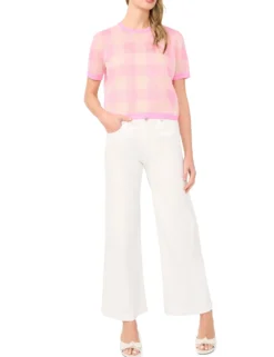 Gingham Woven Knit Short Sleeve Top