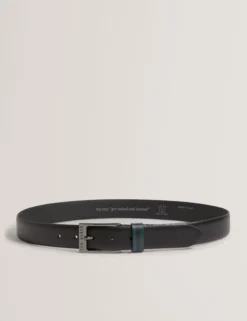 Grained Leather Belt With Striped Loop