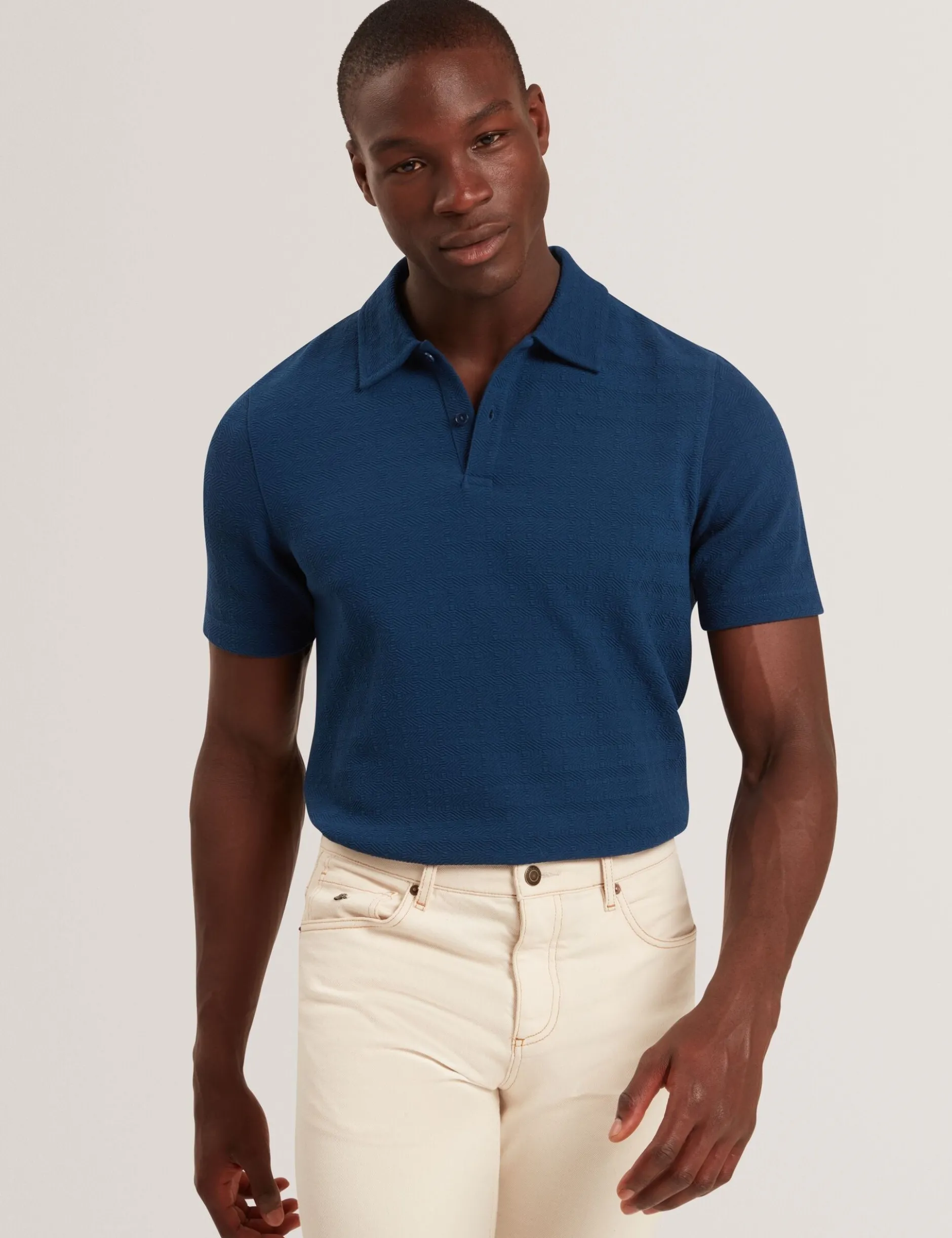 Grid Texture Woven Short Sleeve Polo