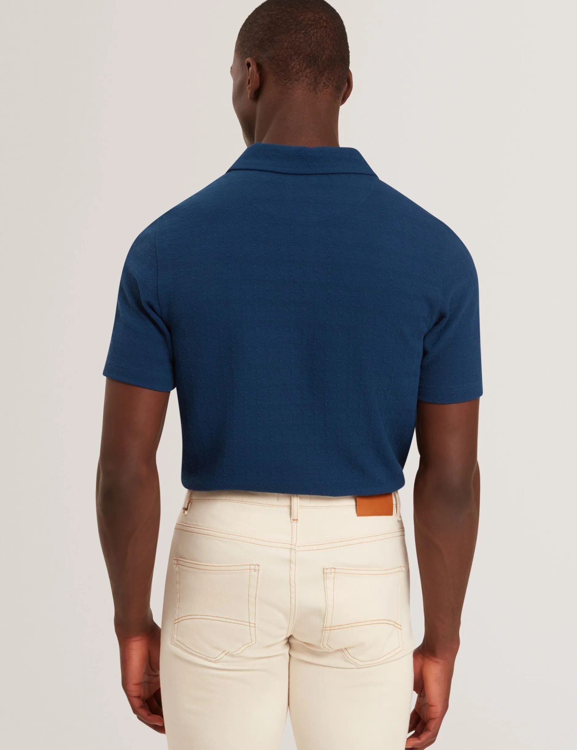 Grid Texture Woven Short Sleeve Polo