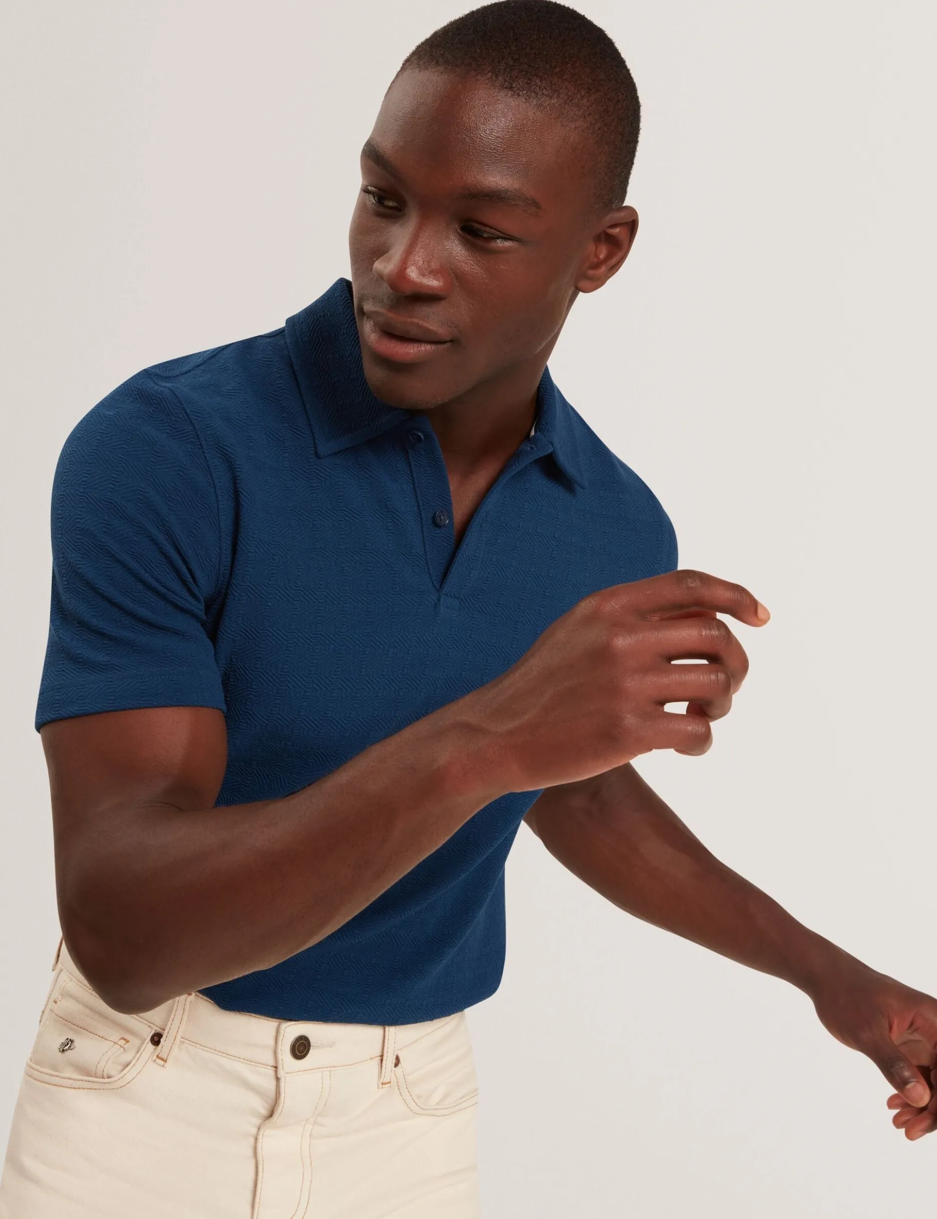 Grid Texture Woven Short Sleeve Polo