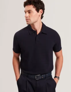 Grid Texture Woven Short Sleeve Polo