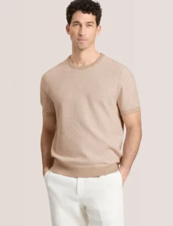 Herringbone Knit Short Sleeve Top