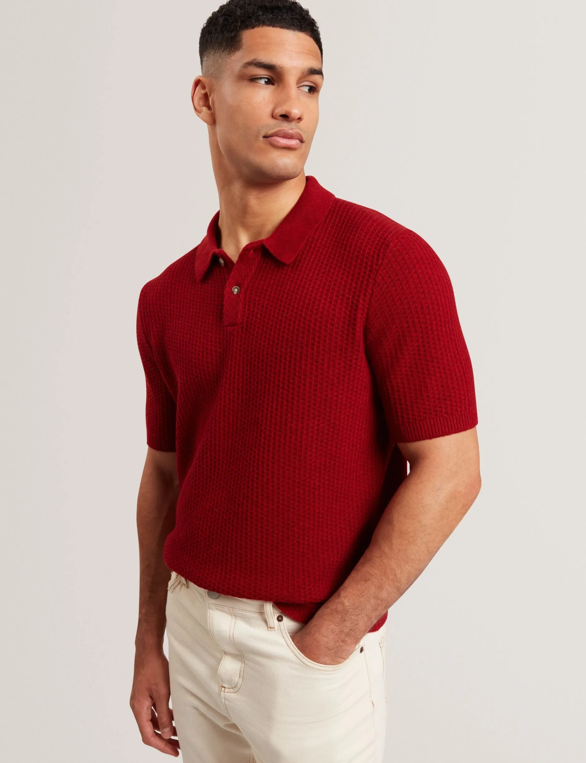 Herringbone Texture Knit Short Sleeve Polo