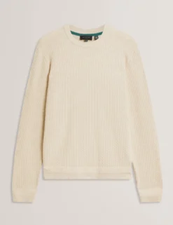 Herringbone Trim Textured Knit Sweater