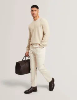 Herringbone Trim Textured Knit Sweater