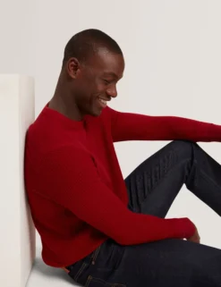Herringbone Trim Textured Knit Sweater
