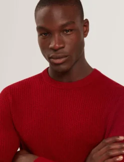 Herringbone Trim Textured Knit Sweater