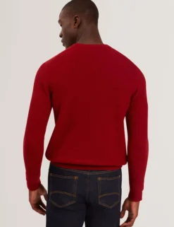 Herringbone Trim Textured Knit Sweater