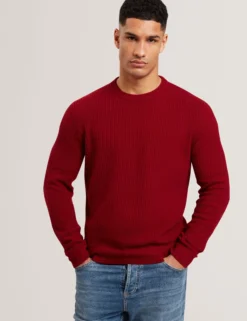 Herringbone Trim Textured Knit Sweater