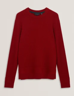 Herringbone Trim Textured Knit Sweater