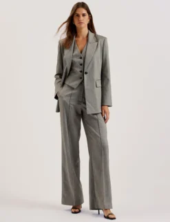Herringbone Wide Leg Tailored Trousers