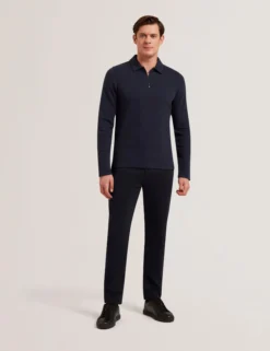 Herringbone Zip Neck Long Sleeve Polo