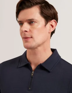 Herringbone Zip Neck Long Sleeve Polo