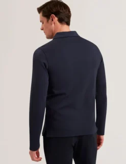 Herringbone Zip Neck Long Sleeve Polo