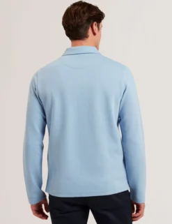 Herringbone Zip Neck Long Sleeve Polo