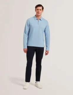 Herringbone Zip Neck Long Sleeve Polo