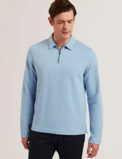 Herringbone Zip Neck Long Sleeve Polo