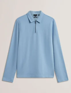 Herringbone Zip Neck Long Sleeve Polo