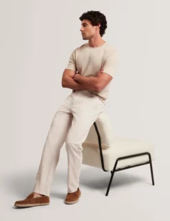 Houndstooth Cotton Linen Tapered Trousers