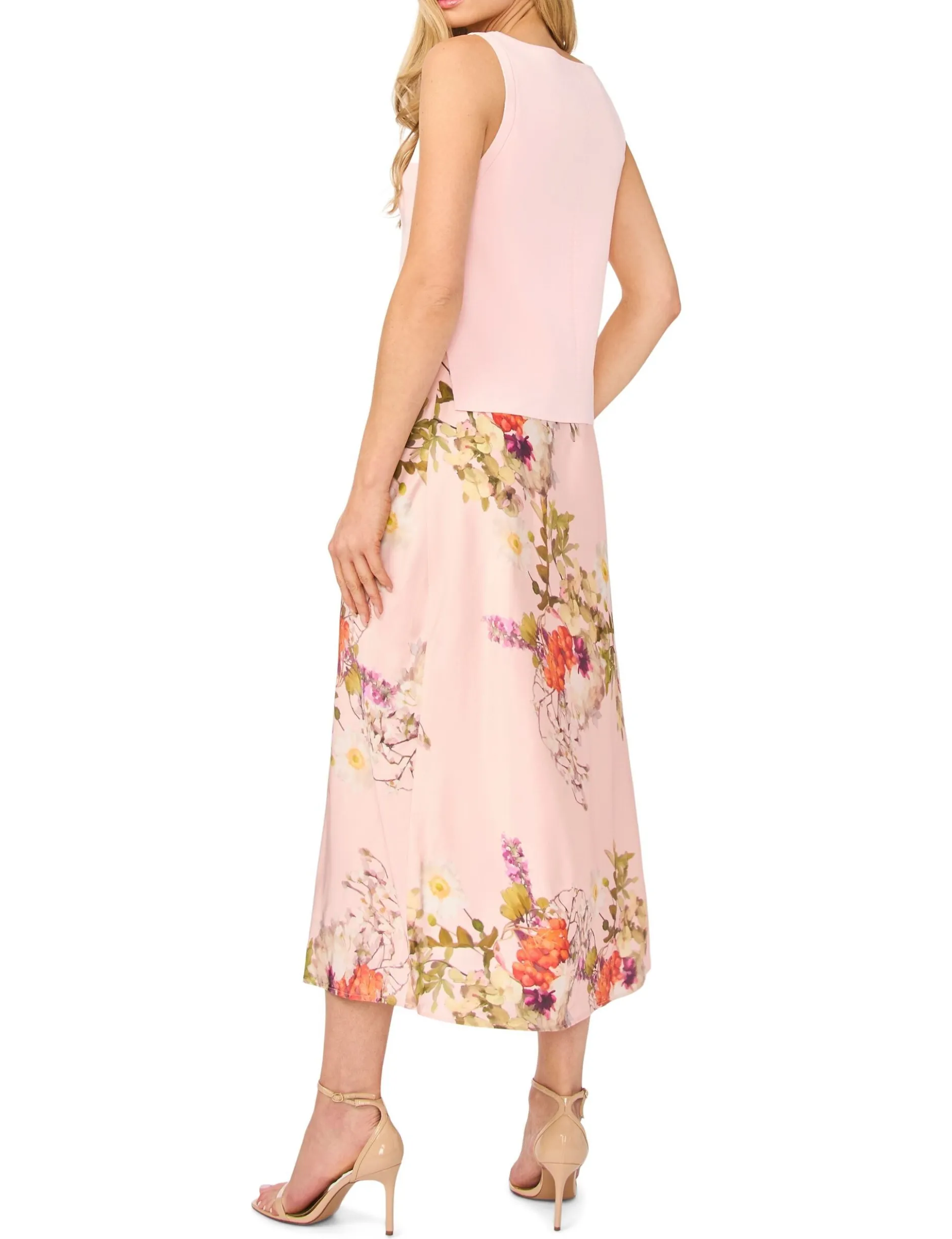 2-in-1 Knit Tank Floral Midi Dress