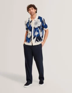 Jacquard Botanical Print Wool Blend Shirt