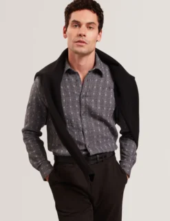 Jacquard Check Woven Long Sleeve Shirt