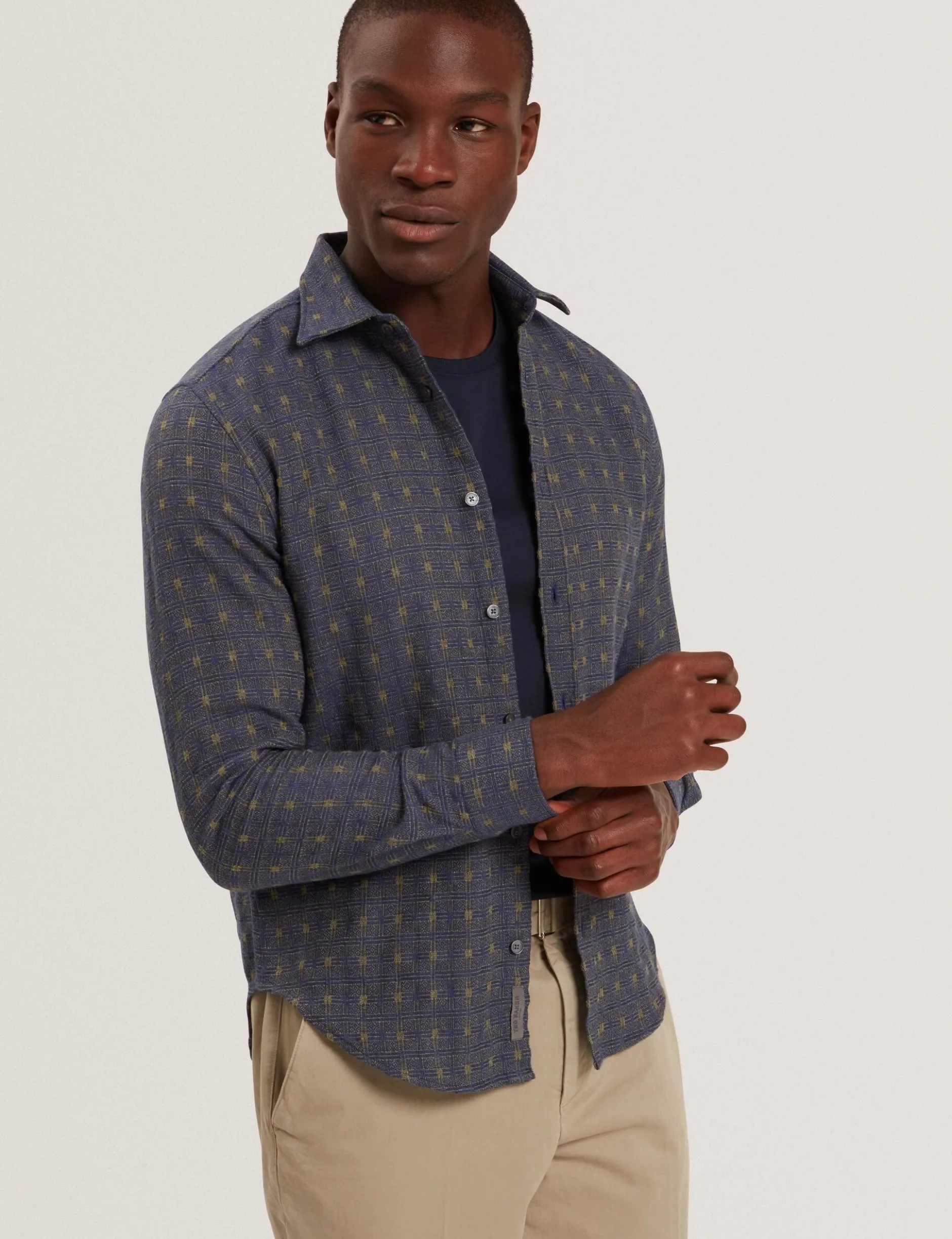 Jacquard Check Woven Long Sleeve Shirt