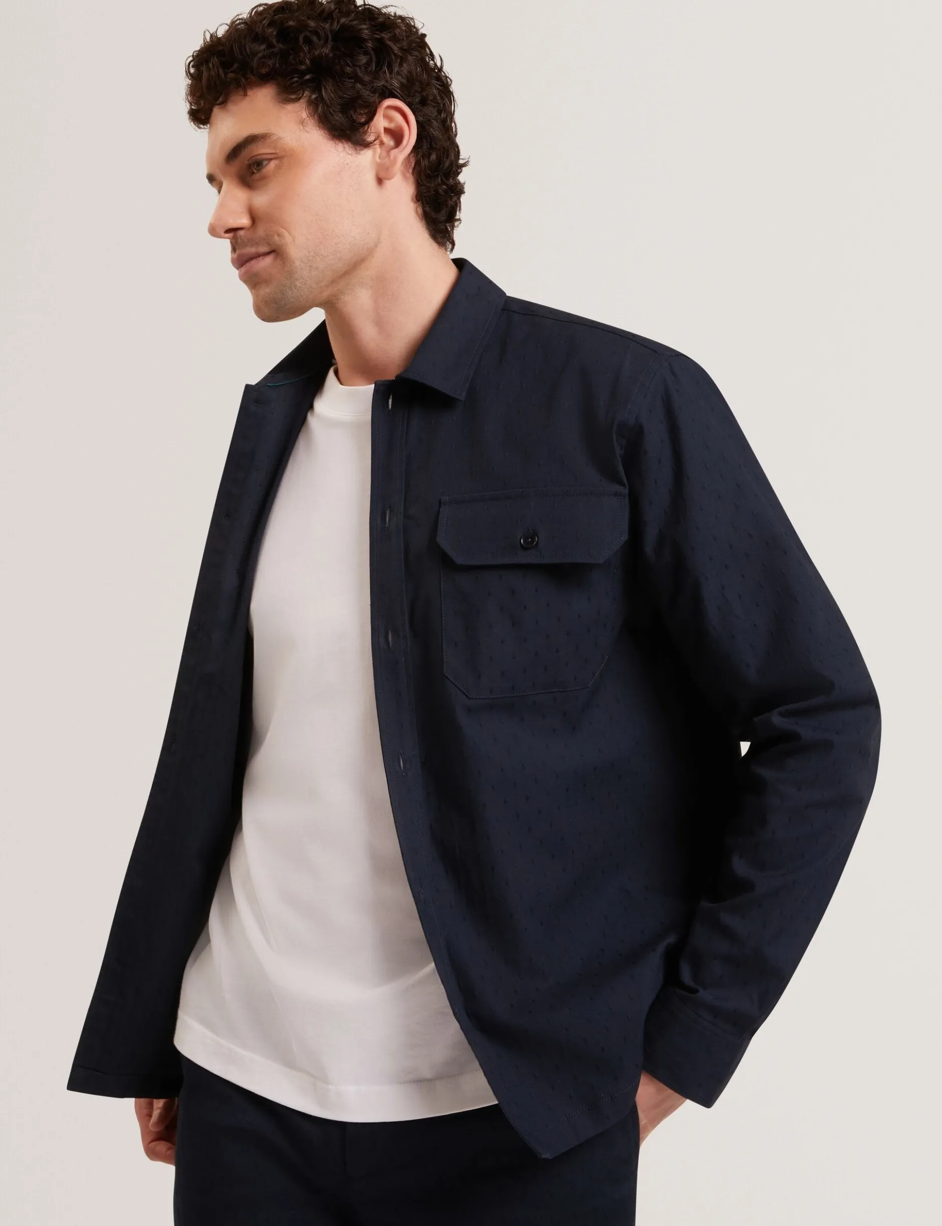 Jacquard Dotted Texture Utility Overshirt