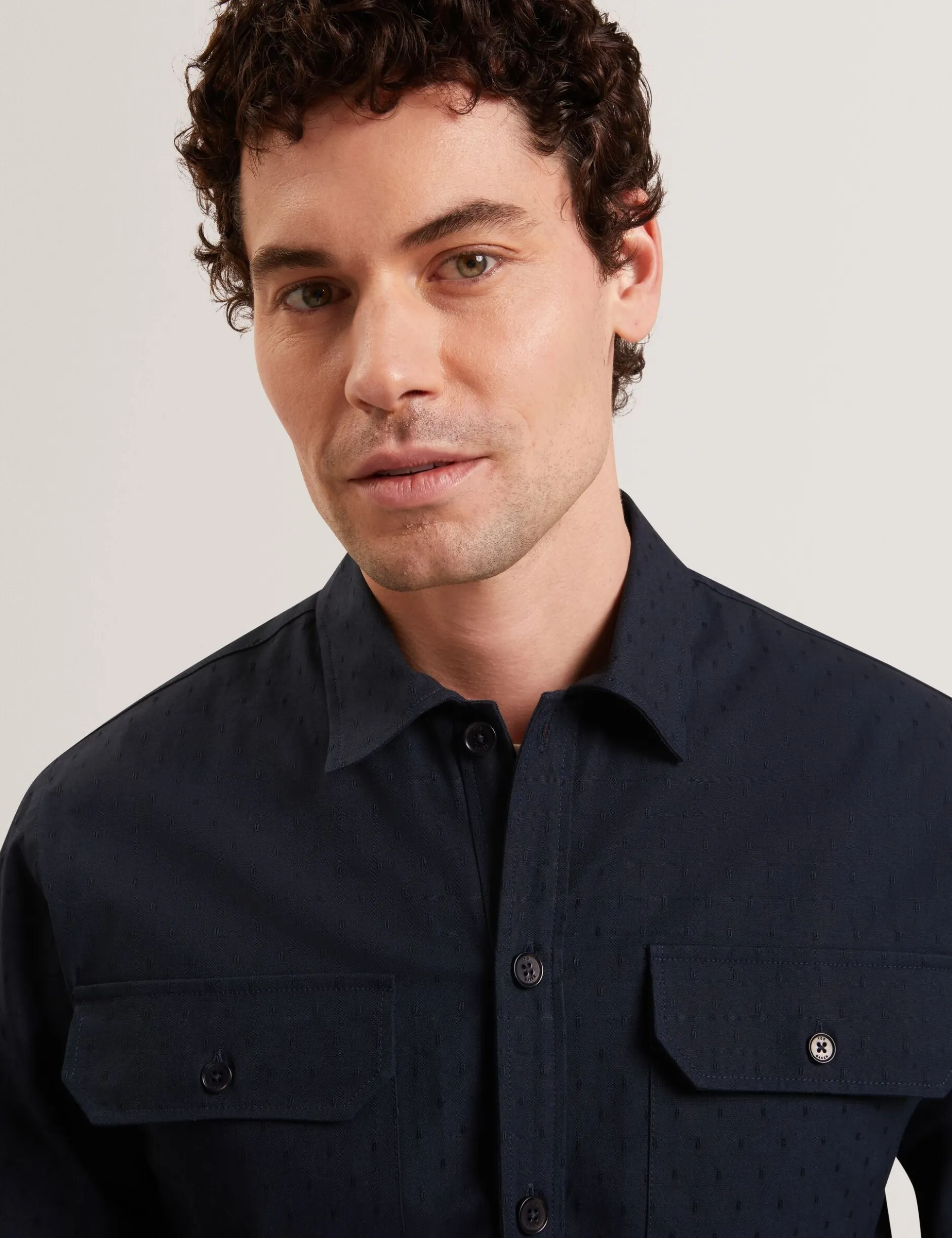 Jacquard Dotted Texture Utility Overshirt