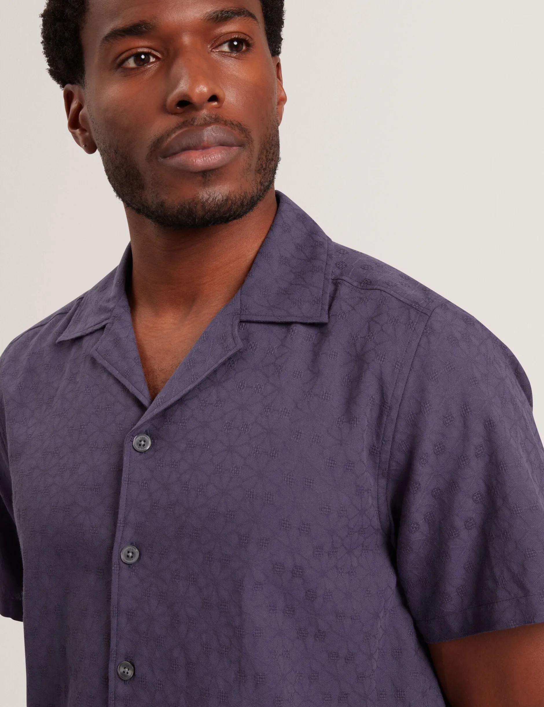 Jacquard Floral Cotton Short Sleeve Shirt
