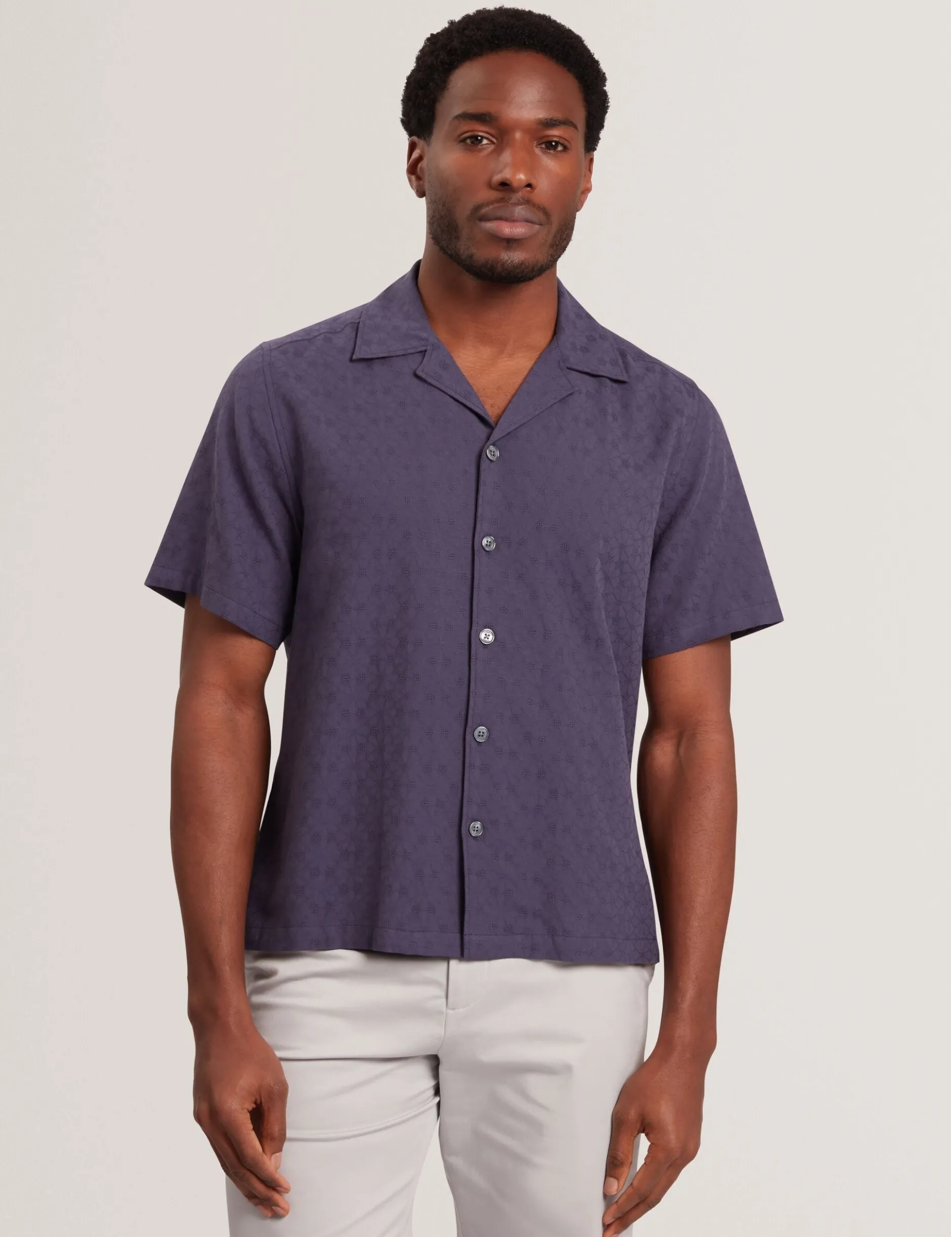 Jacquard Floral Cotton Short Sleeve Shirt